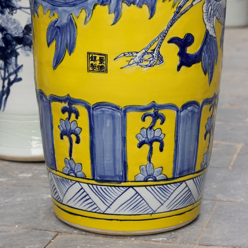 Jingdezhen ceramic yellow glaze hand - made phoenix peony of large vases, living room decoration to the hotel Chinese style household furnishing articles