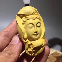 Yellow Poplar Wood Engraving Mens Carry-on of play handlebar pieces solid wood sculpted figure handicraft Guanyin head decorations