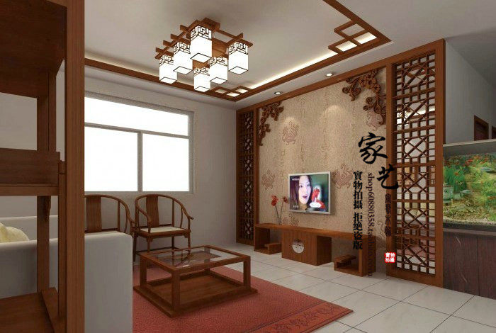 Dongyang wood carving solid wood checkered Chinese decoration porch partition antique doors and windows screen suspended ceiling TV background wall