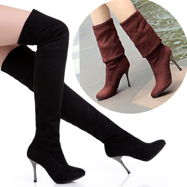 Over Knee High Cylinder Boots Tip Pseudo-Pussy High Heel Shoes Male Cos Supplies Elastic High Heel High Cylinder Long Boots Woman With Big Guy Shoes
