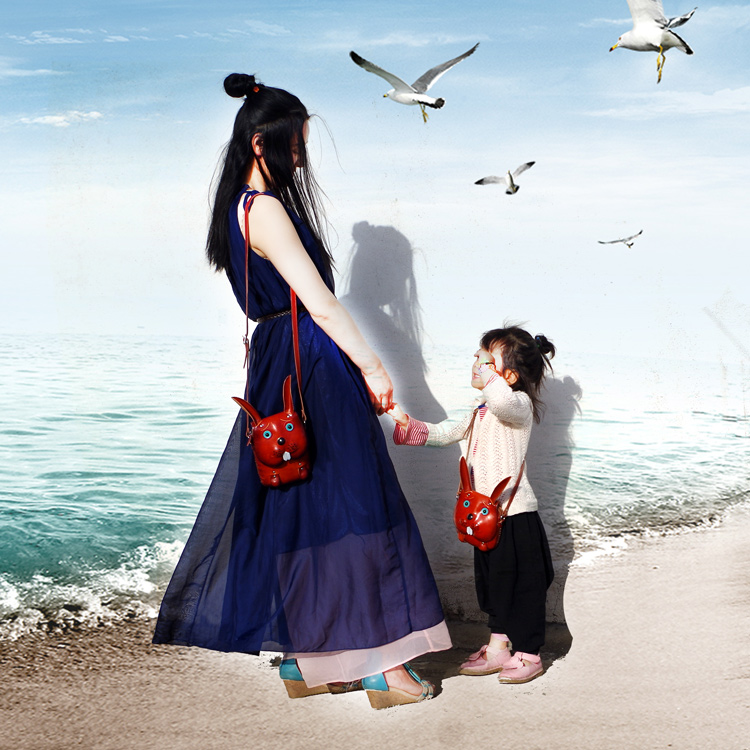 Leather Rabbit Bag Cartoon Messenger Bag Leather Rabbit Backpack Rabbit Children's Birthday Cute Parent-Child Bag