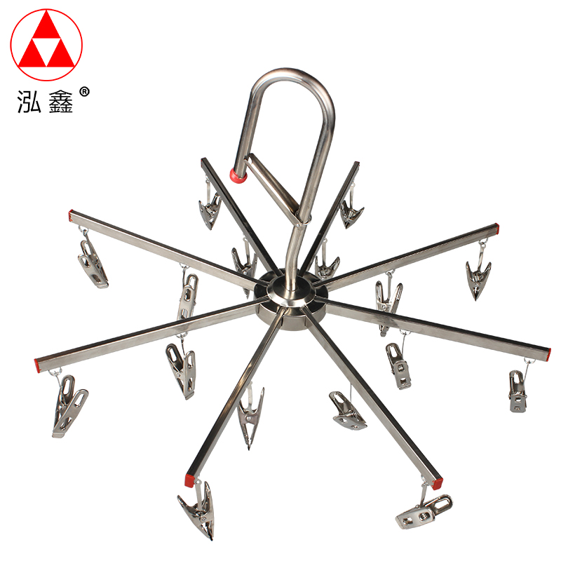 Hongxin Stainless Steel Hanger Socks Rack Underwear Clip Anise Clothing Clip Windproof Clips Drying Multi-Head Design