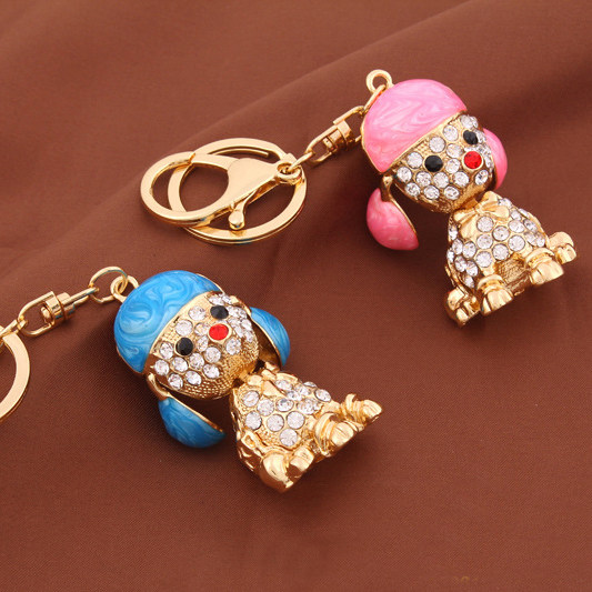 镶钻钥匙圈 贵宾狗汽车钥匙扣女士创意 包包挂饰韩国水钻钥匙链