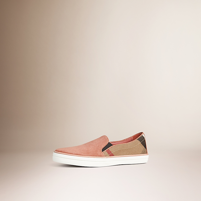 BURBERRY/博柏利Canvas 格纹拼麂皮套穿式运动鞋 40061181