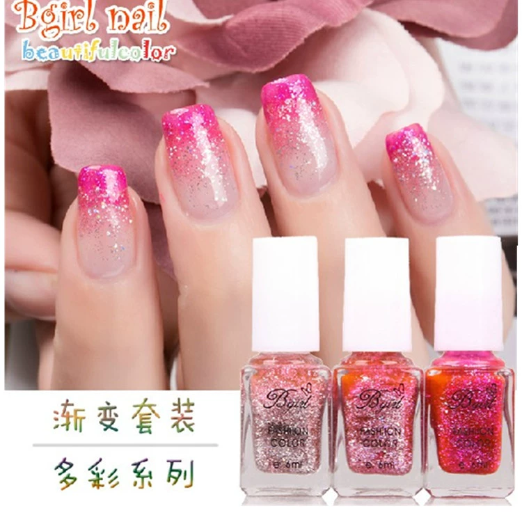 Ưu đãi đặc biệt Bộ sơn móng tay Bgirl gradient màu nude / kẹo / nghệ thuật đính sequined thân thiện với môi trường - Sơn móng tay / Móng tay và móng chân