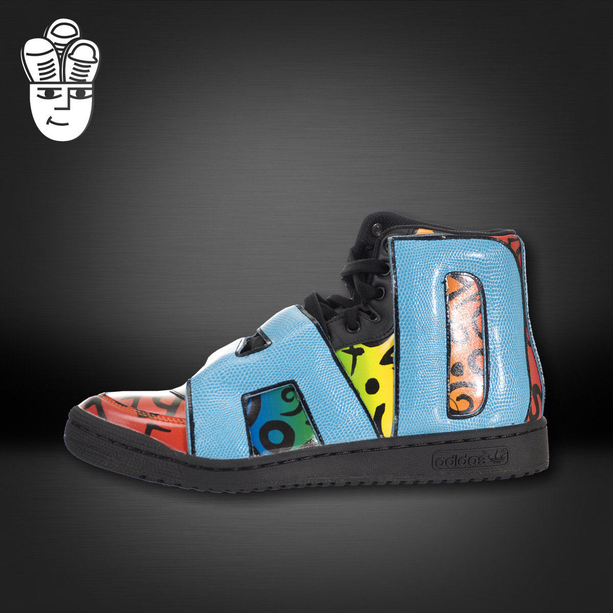 Adidas Jeremy Scott 三叶草 情侣款 彩色豹纹字母高帮板鞋d65213