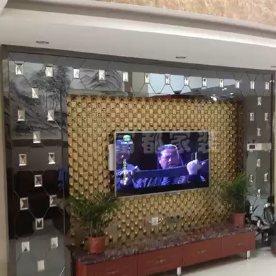 TV background wall silver mirror golden tea mirror art glass partition porch
