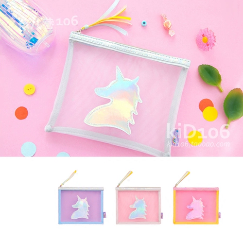 Bentoy Unicorn Unicorn Transparent Mesh Make Bag Makeup Bag Harajuku Girl Fantasy Style Сумка рука