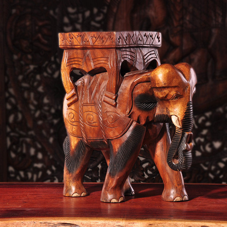 Thai Crafts Gift Hem Accessories Log Treasure Bench Southeast Asia Wood Carving Elephant changing shoes stool door hall Shots with a stool