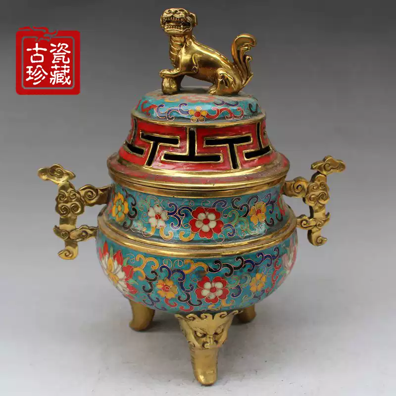纯铜香炉摆件仿古大明宣德炉景泰蓝珐琅掐丝貔貅熏香炉三足鼎炉