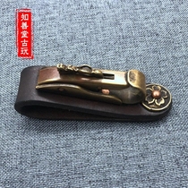 Pure copper cowhide faucet car keychain personality mens handmade retro belt waist hanging creative birthday gift