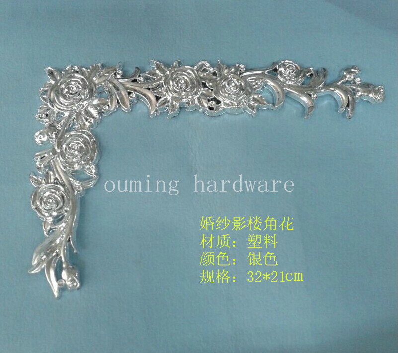 Photo frame accessories Plastic electroplated corner flower Rose horn flower Wedding photo studio consumables Silver Injection molding decorative corner flower