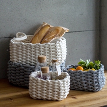 Nordic style hand-woven coarse cotton rope storage basket storage box Desktop snack key sundries storage basket Storage basket