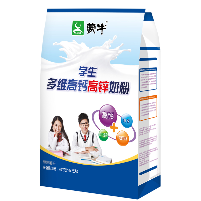 【天猫超市】蒙牛 成人奶粉 学生多维高钙高锌奶粉 400g/袋 高钙