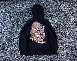 Stussy FIRE DRAGON Fire Dragon Zipper Hoodie Sweatshirt Women's New Dragon King Cardigan Men's Black Jacket