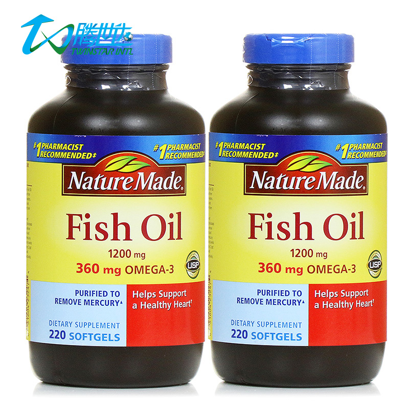 美国Nature Made深海鱼油软胶囊220粒X2瓶中老年原装进口欧米伽3