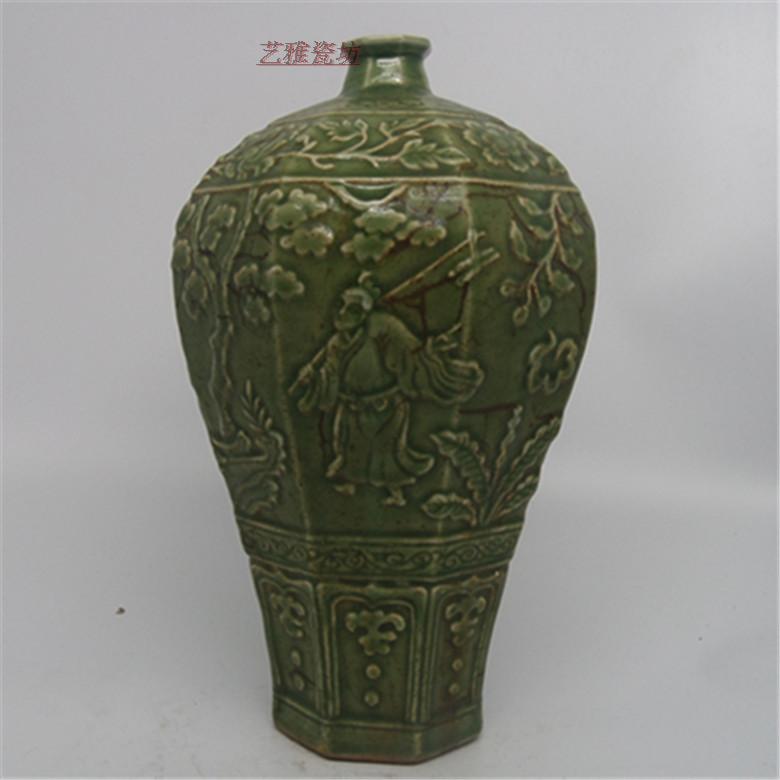Special Price Qing Imitation Dragon Spring Glaze Figure Octagonal Plum Bottle Antique Ancient Play Imitation Ancient Porcelain Retro Swing Piece Collection