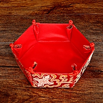 Wedding wedding supplies brocade retro Chinese wedding props dried fruit plate fabric weaving fruit plate hexagonal melon seed plate