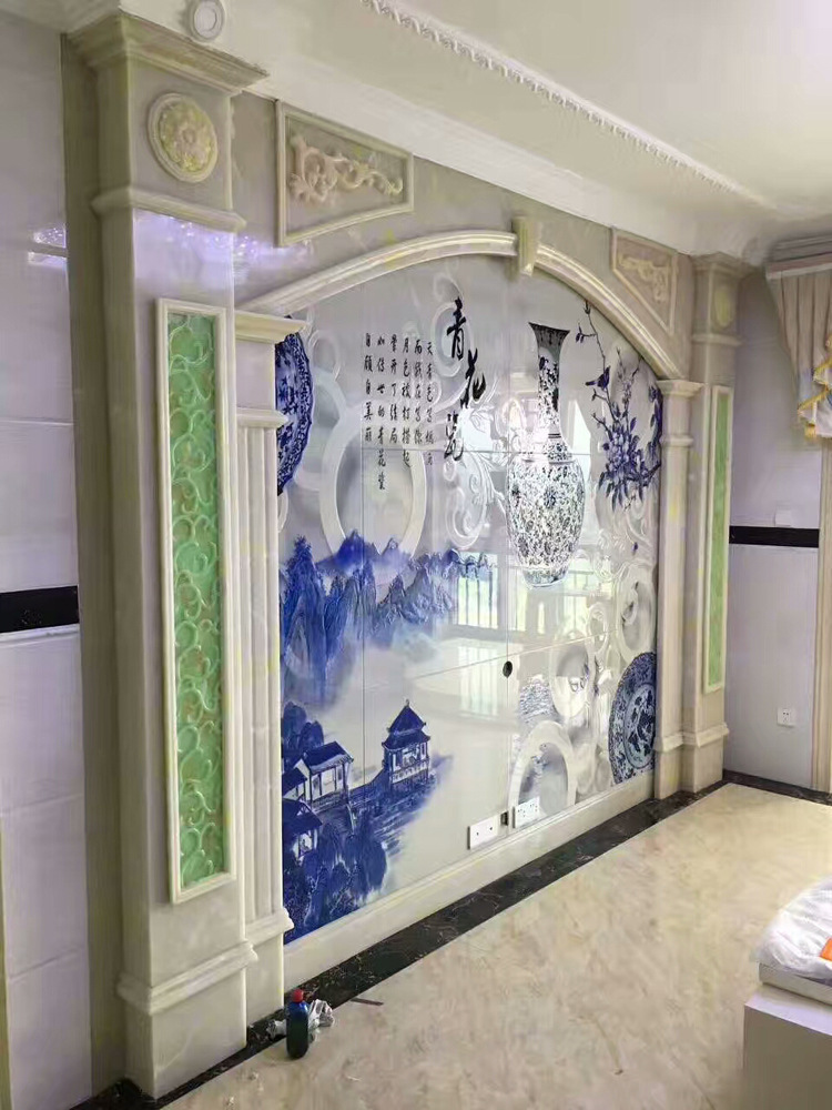 Background wall color matching imitation marble imitation jade Roman column background wall border line elegant Roman column Roman column