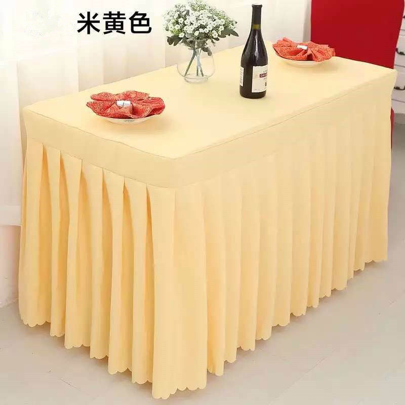 Hotel rectangular meeting long table tablecloth tablecloth table cover table cover with skirt table mud plain polyester fiber hook flower fabric