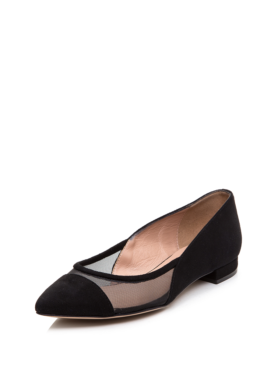 TRANOI 黑色网纱拼接尖头平底鞋