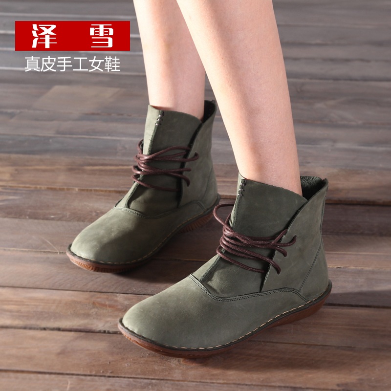 2017 Springtime Handmade Breathable Single Shoe Flat-bottomed Casual Lacing High Cylinder Shoes Sen Female Ensemble Art Fan Shoes New