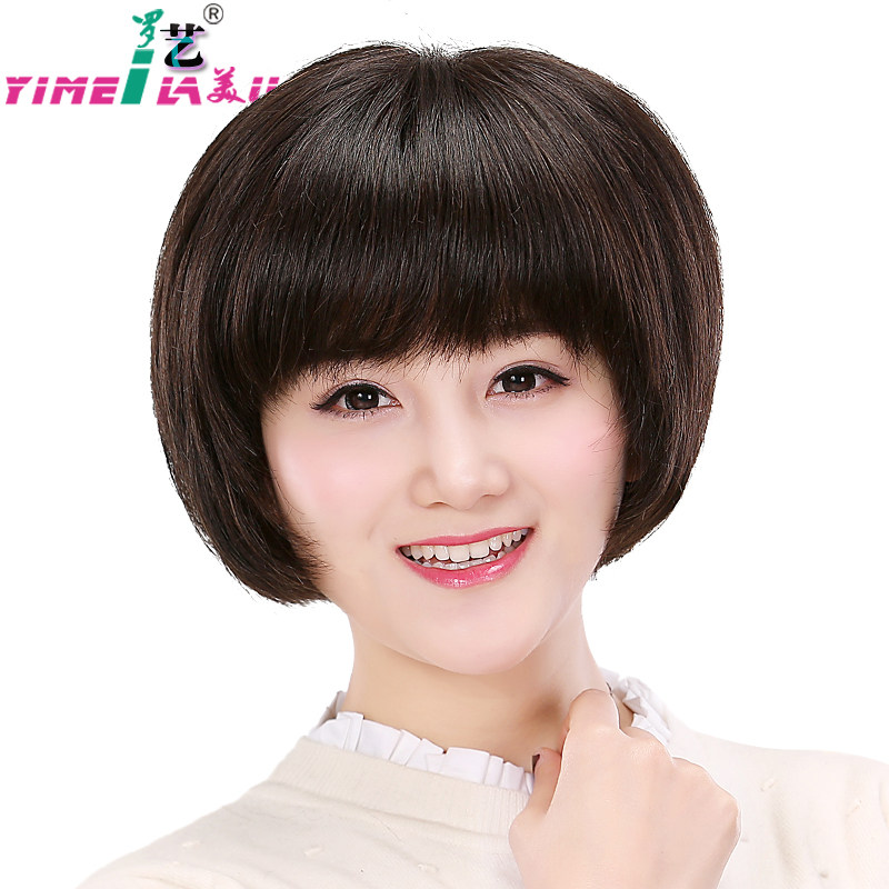 全手织真人发 手织假发真发波波头 中老年假发短发 蓬松短直发