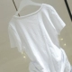 Mùa hè 2018 phiên bản mới của Hàn Quốc áo thun trắng tay ngắn tinh khiết nữ thô viền v-cotton cotton rộng tay áo phông trắng Áo phông