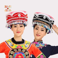 Новая головная убор Miao от Caiyou Duowu Headress Yi Lady Stage, выступая по висящей двойной шляпе национальной выступления