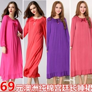 XL váy cotton dài ngủ nữ mùa xuân và mùa đông và tay áo dài chất béo MM Modal công chúa đồ ngủ nhà quần áo phụ nữ mang thai