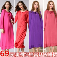 XL váy cotton dài ngủ nữ mùa xuân và mùa đông và tay áo dài chất béo MM Modal công chúa đồ ngủ nhà quần áo phụ nữ mang thai váy thiết kế cao cấp