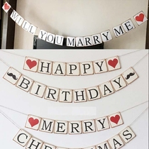 English letter pull flower retro nostalgic proposal Wedding banner Birthday pull flag holiday decoration shooting props