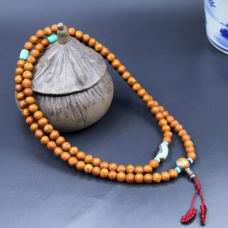 Old Shenseed Nepalese water hyacinth bodhi seed rosary beads Buddha beads bracelets with sky iron dzi beads 9 5-10