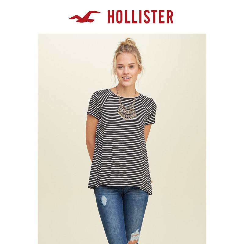 Hollister 2016春装新款条纹套袖摇摆 T 恤 女 116624