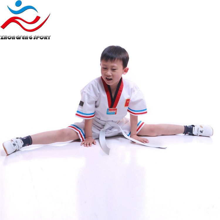 Child Adult Taekwondo Road Wear Summer Short Sleeve Pass Quality Red Blue Edge With Flag Another Embroidered Lettue