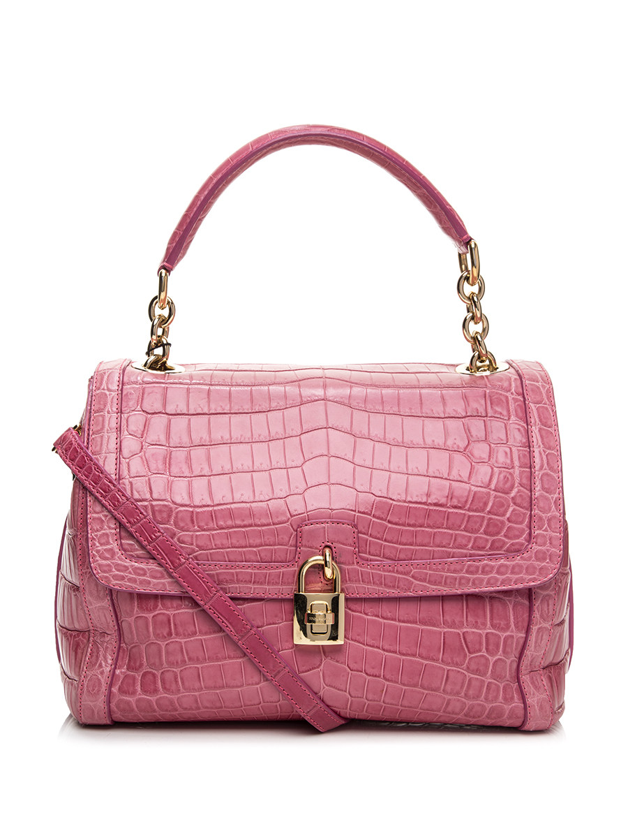Dolce&Gabbana 粉色鳄鱼纹锁扣饰手提肩包