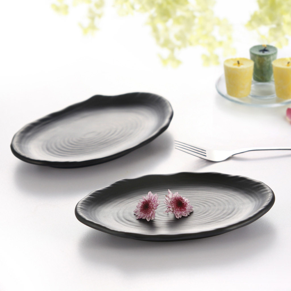 Thickened A5 frosted cherry blossom plate melamine imitation porcelain oval butterfly thread plate Korean-style plate hot pot barbecue meat sushi plate