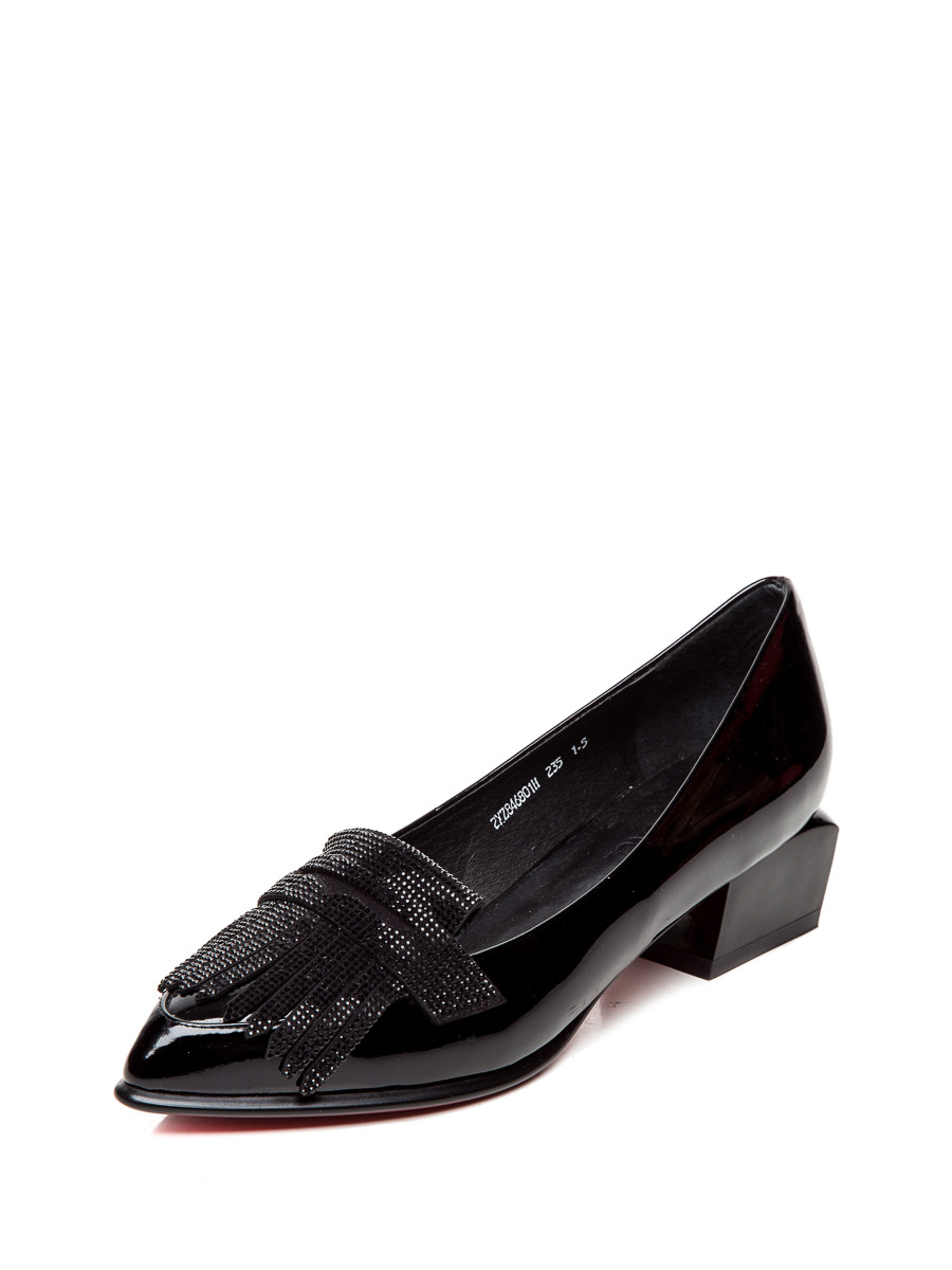 黑色水钻流苏尖头粗跟鞋