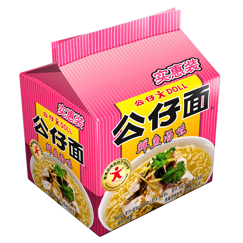 【天猫超市】公仔面 四包实惠鲜鱼汤面380g香港品牌方便面/泡面○