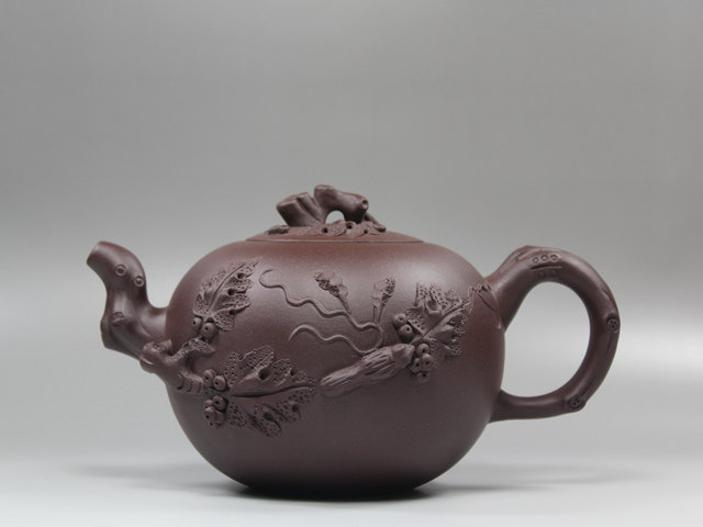 宜兴全手工紫砂壶周桂珍底款竹节茶壶紫泥容量200-400cc-Taobao-Tmall