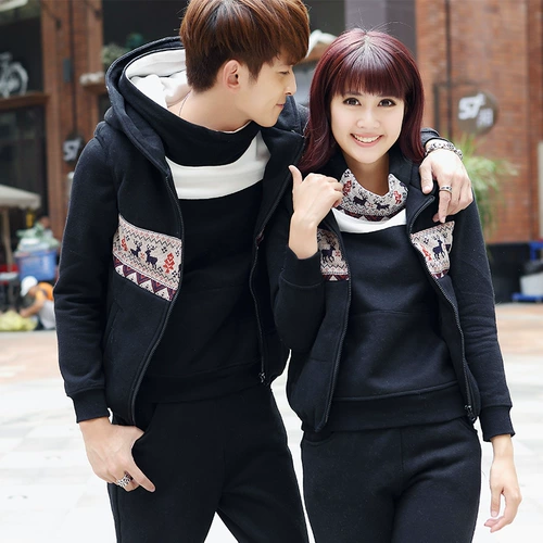 Универсальная демисезонная толстовка для влюбленных, зимний комплект, парная одежда, пуховик, 2019, оверсайз, в корейском стиле, увеличенная толщина, 3 предмета