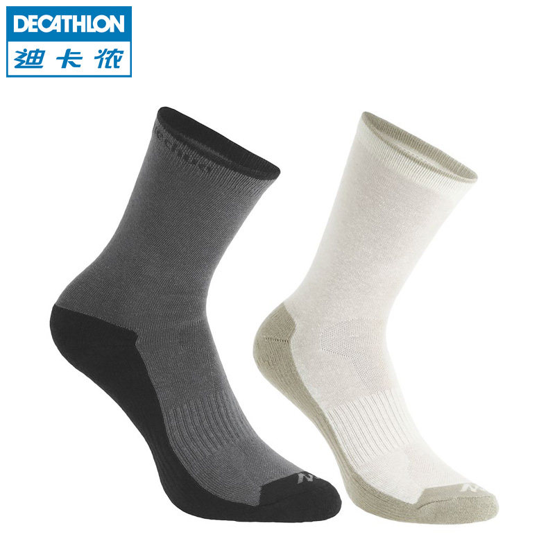 迪卡侬户外登山袜子男士女士快干运动徒步中高筒袜 2双装 QUECHUA