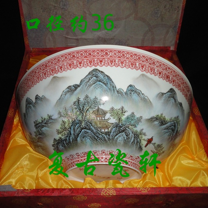 Jingdezhen Cultural Revolution Factory goods Porcelain Powder Color Hand-painted Red Stock Edge Landscape large number thin tire bowl