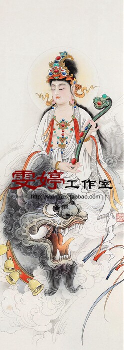 Work stroke figure white sketch manuscript Manjusri Divine Fairy Painting Calligraphy Painting of Feng Shui Paintings of Buddhist Class