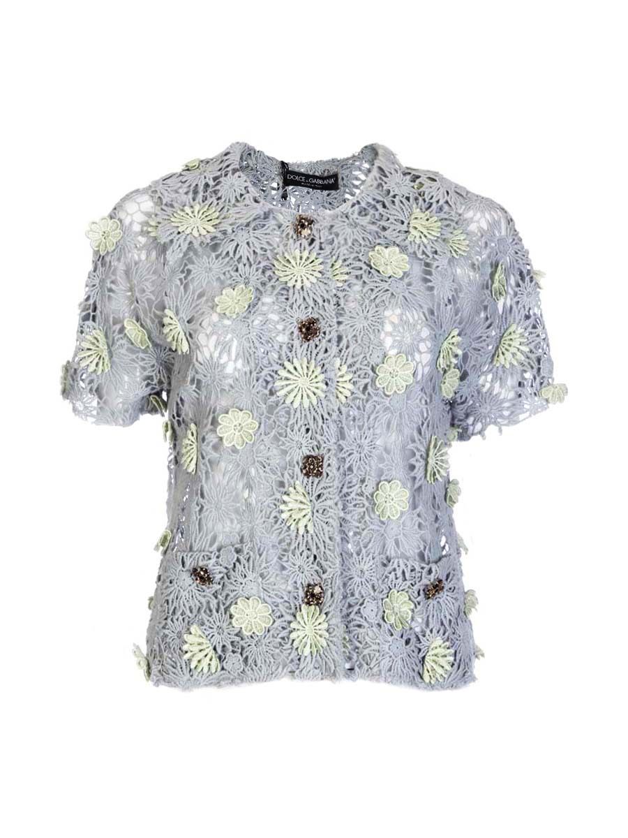 Dolce&Gabbana 灰色钩花镂空设计花朵饰外套