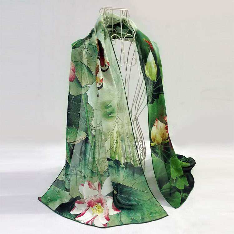 Chinese wind real silk scarves summer sunscreen shawl silk scarf mulberry silk long version spray painted Joe its yarn long scarves