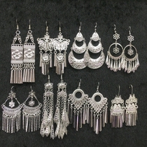 Earrings ethnic style female net red Miao Miao silver earrings long tassel earrings long retro Hanfu jewelry large earrings