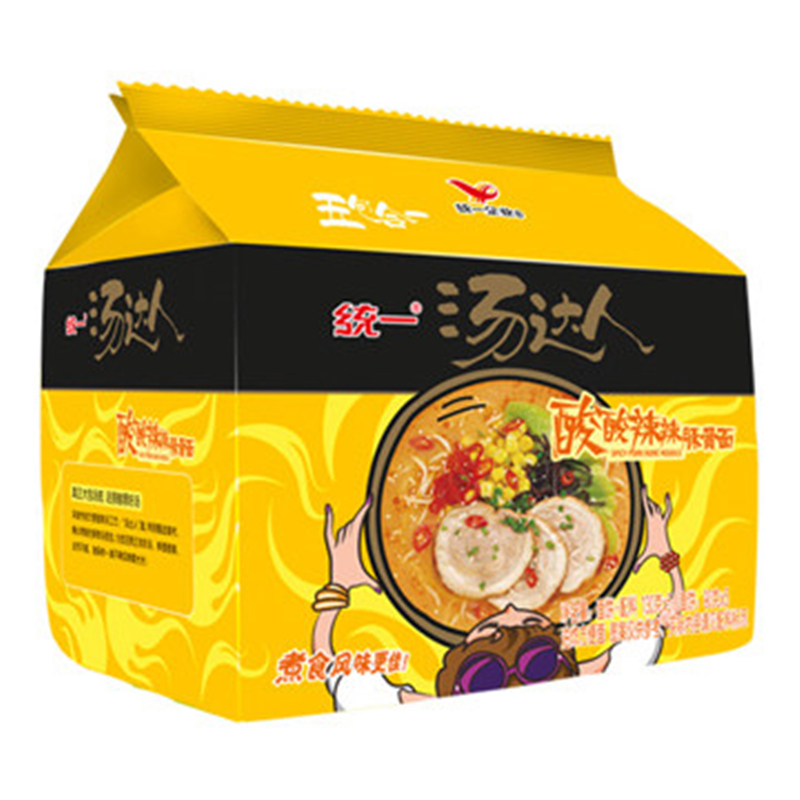 【天猫超市】统一汤达人酸酸辣辣豚骨面130g*5袋 方便面 酸辣味