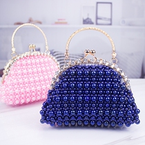 Creative handmade beaded temperament womens bag finished imitation pearl Hand bag DIY beaded material Diamond womens bag