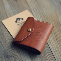 Monkey handmade×short wallet mens brass buckle press cover business light brown soft cowhide customization